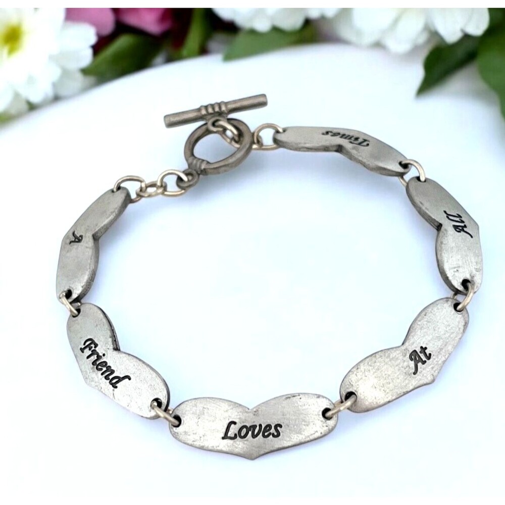 Vintage Bracelet Pewter Toned "A Friend Loves At All Times" Toggle Clasp 2S
